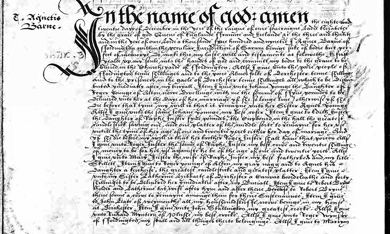 Will Agnes Barnes Fordington 1591